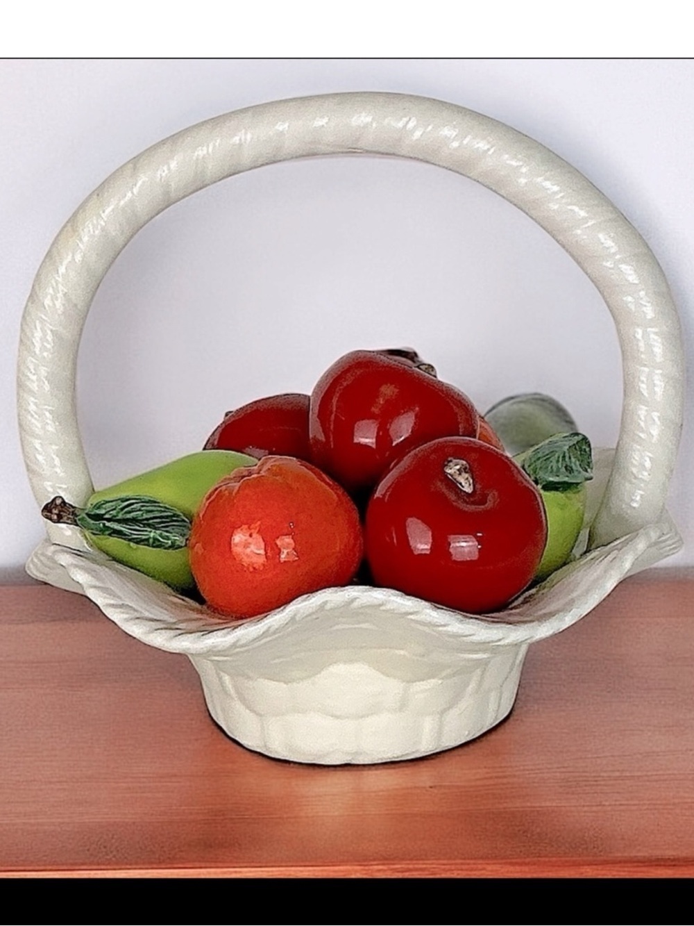 Vintage Milk Glass Fruit Basket Apple Orang Mid Century Modern MCM Circa 70’s